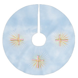 Lichtstralen van het religieuze kruis (W/wolken) Kerstboom Rok