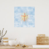 Lichtstralen van het religieuze kruis (W/wolken) Poster (Keuken)