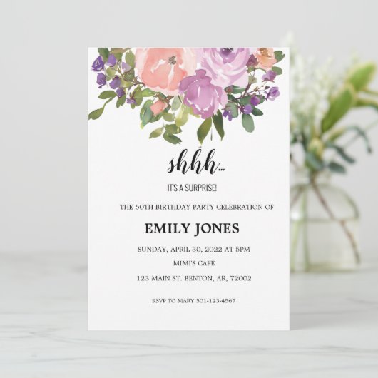 Lichtverrassing florale blush roze waterverf bouqu kaart (Staand voorkant)