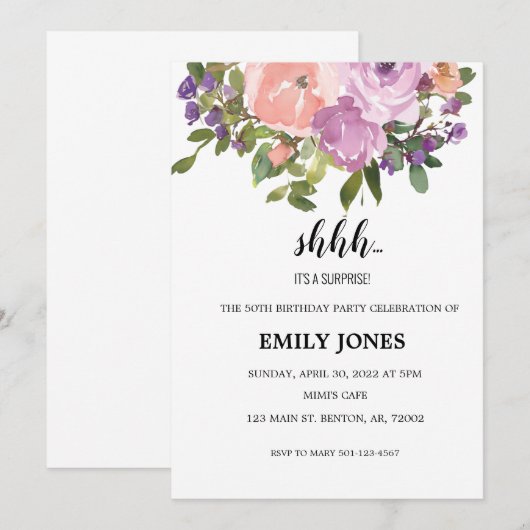 Lichtverrassing florale blush roze waterverf bouqu kaart (Voorkant / Achterkant)