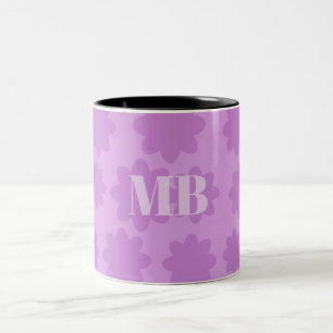 Lichtviolet Bloemen Unieke Monogram Naam initialen Tweekleurige Koffiemok