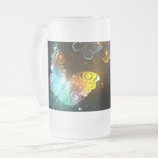Lichtvlinder en nachtvlinder matglas bierpul (Voorkant links)