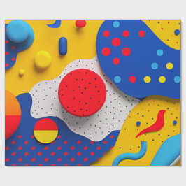 Lichtvoetige 3D-vormen in rood, geel en blauw Cadeaupapier