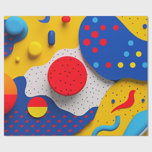 Lichtvoetige 3D-vormen in rood, geel en blauw Cadeaupapier (Vlak)