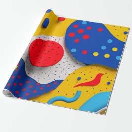 Lichtvoetige 3D-vormen in rood, geel en blauw Cadeaupapier