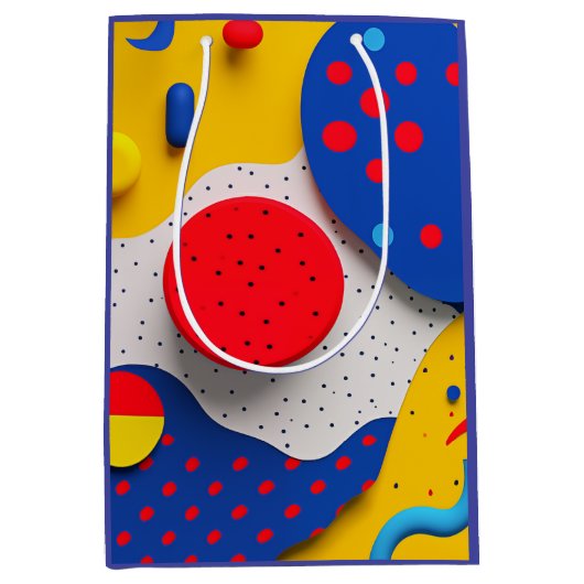 Lichtvoetige 3D-vormen in rood, geel en blauw Medium Cadeauzakje (Voorkant)