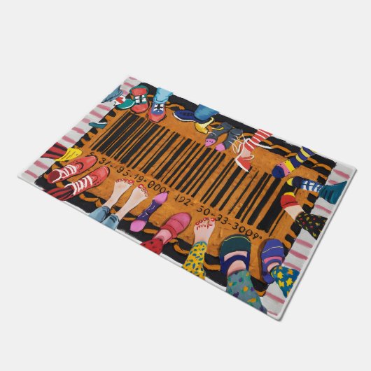 Lichtvoetige Voetstap Barcode Grappige Voeten Barc Deurmat (Schuin)