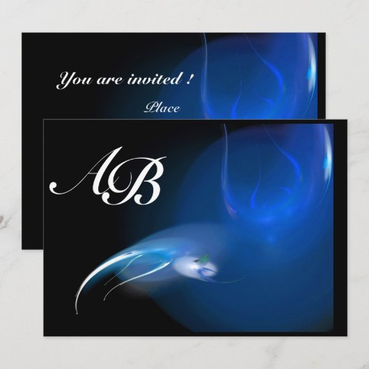 LICHTVOGELS IN BLAUWE MONOGRAM KAART (Voorkant / Achterkant)