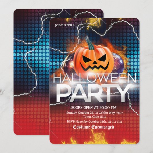 Lichtvuur Disco Pompoen Halloween Feest Kaart (Voorkant / Achterkant)