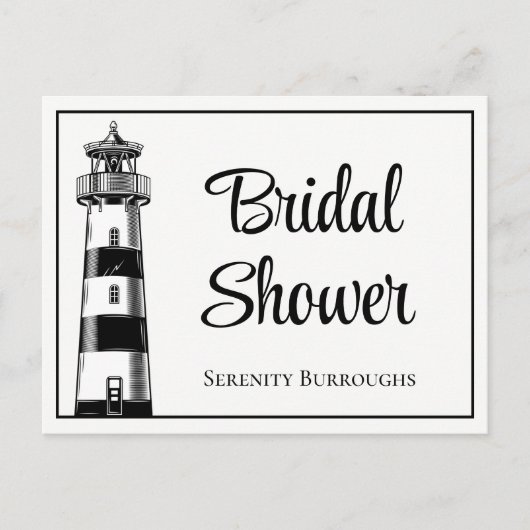 Lichtvuurtoren zwart wit, zwart Vrijgezellenfeest Uitnodiging Briefkaart (Voorkant)
