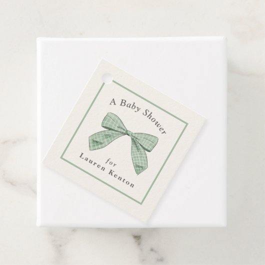 Lichtwijze Plaid Bow Elegant Neutraal Baby shower Bedankjes Labels (In situ)