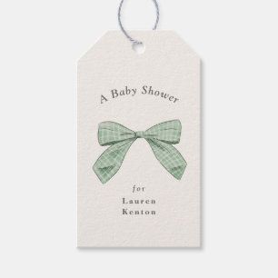 Lichtwijze Plaid Bow Elegant Neutraal Baby shower Cadeaulabel