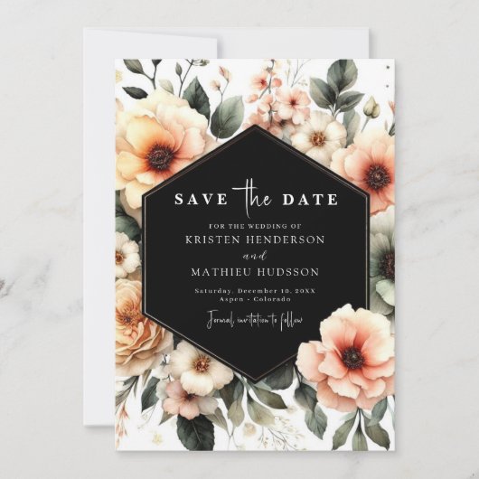 Lichtwijze romantische perzik bruiloft save the date (Voorkant)