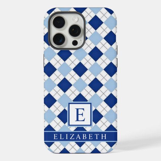 Lichtwit Donkerblauw Argyle Patroon iPhone Hoesje (Achterkant)