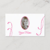 Lichtwit en roze  met portretfoto visitekaartje (Voorkant)