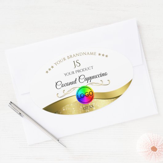 Lichtwit Wavy Gold Logo-monogram Productlabel Ovale Sticker (Envelop)