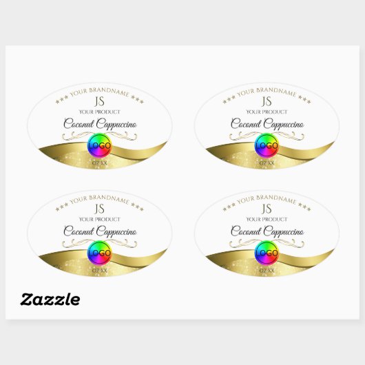 Lichtwit Wavy Gold Logo-monogram Productlabel Ovale Sticker (Vel)
