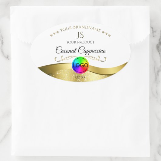 Lichtwit Wavy Gold Logo-monogram Productlabel Ovale Sticker (Tas)