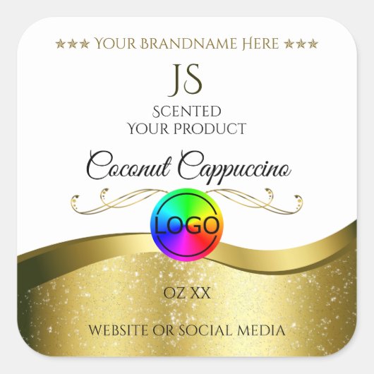 Lichtwit Wavy Gold Logo-monogram Productlabel Vierkante Sticker (Voorkant)