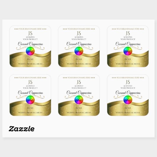 Lichtwit Wavy Gold Logo-monogram Productlabel Vierkante Sticker (Vel)