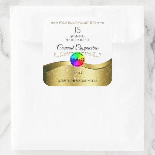Lichtwit Wavy Gold Logo-monogram Productlabel Vierkante Sticker (Tas)