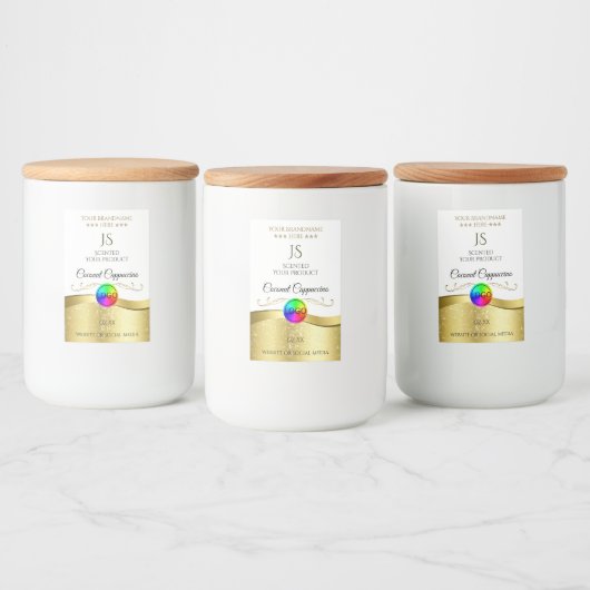 Lichtwit Wavy Gold Logo-monogram Productlabel Voedselcontainer Etiket (Flessen)