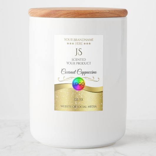 Lichtwit Wavy Gold Logo-monogram Productlabel Voedselcontainer Etiket (Voorkant)