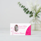 Lichtwitte roze afbeelding  met portretfoto visitekaartje (Staand voorkant)