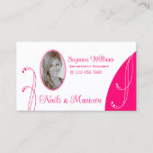 Lichtwitte roze afbeelding  met portretfoto visitekaartje (Voorkant)