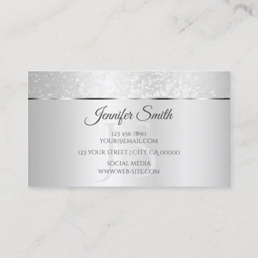 Lichtzilveren Sparkle Soft Glitter en Initialen Visitekaartje (Achterkant)