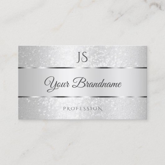 Lichtzilveren Sparkle Soft Glitter en Initialen Visitekaartje (Voorkant)