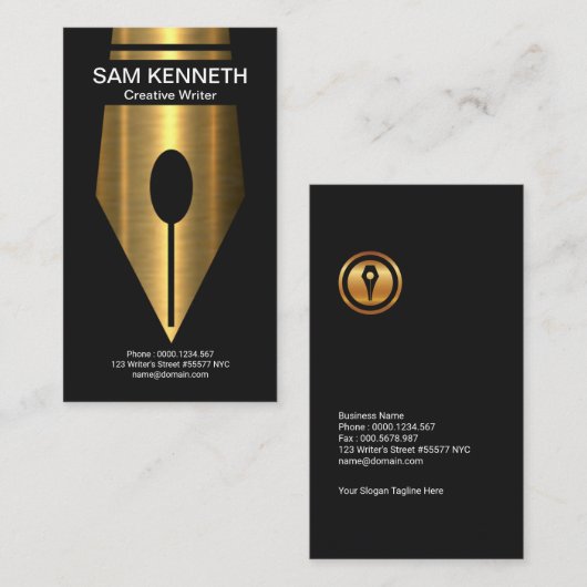 Lichtzuchtige Faux Gold Pen Creative Writer Visitekaartje (Voorkant / Achterkant)