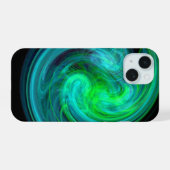 LICHTZWERVEL ,Abstract Blauw Groen Fractale Golven iPhone 15 Case (Achterkant horizontaal)