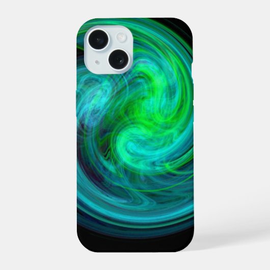 LICHTZWERVEL ,Abstract Blauw Groen Fractale Golven iPhone 15 Case (Achterkant)