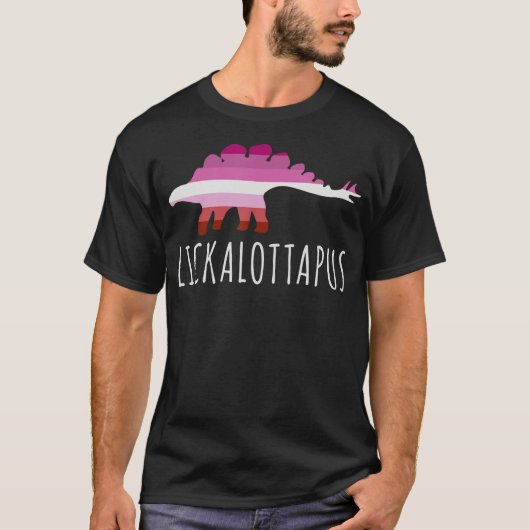 Lickalottapus Lesbische Pride Flag Dinosaur Stegas T-shirt (Voorkant)
