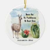 Lid van Book Club Funny Llama Monogram Keramisch Ornament (Voorkant)