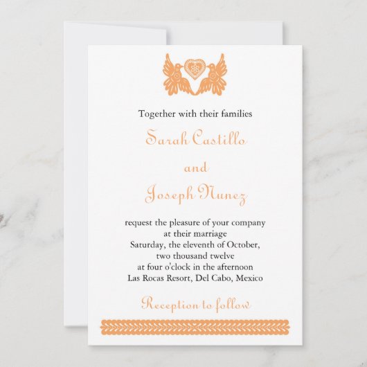 Liebe-Vögel Papel Picado Hochzeits-Einladung Kaart (Voorkant)