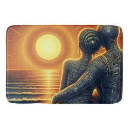 Liebespaar bei Sonnen Untergang am Meer Badmat
