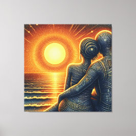 Liebespaar bei Sonnen Untergang am Meer Canvas Afdruk