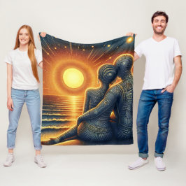 Liebespaar bei Sonnen Untergang am Meer Fleece Deken