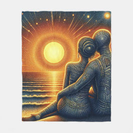 Liebespaar bei Sonnen Untergang am Meer Fleece Deken