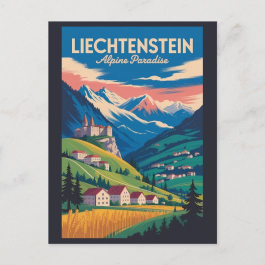 Liechtenstein Landscape Illustration Travel Art Briefkaart (Voorkant)