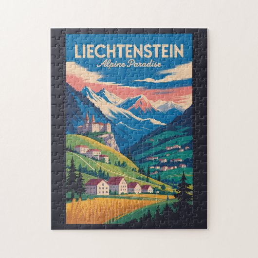 Liechtenstein Landscape Illustration Travel Art Legpuzzel (Verticaal)