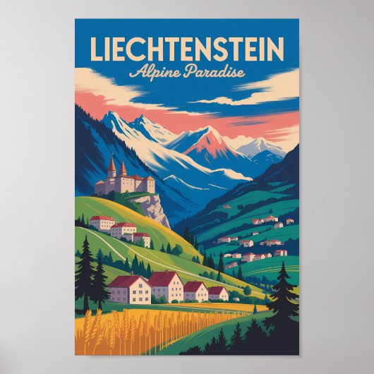 Liechtenstein Landscape Illustration Travel Art Poster (Voorkant)