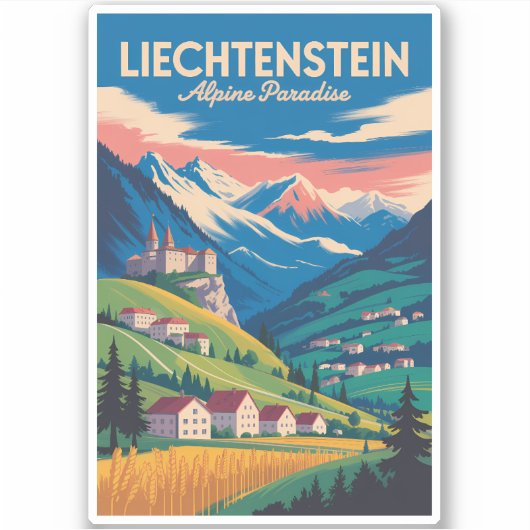Liechtenstein Landscape Illustration Travel Art Sticker (Voorkant)