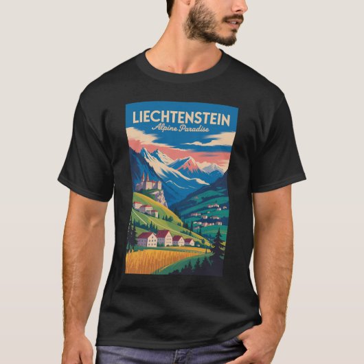 Liechtenstein Landscape Illustration Travel Art T-shirt (Voorkant)