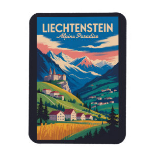 Liechtenstein landschapsillustratie Reis Kunst Magneet