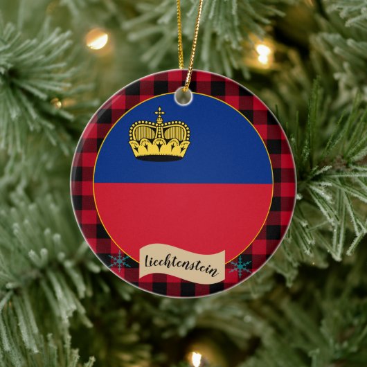 Liechtenstein Vlag, rode buffelvlek, patriottisch Keramisch Ornament (Boom)
