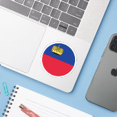 Liechtenstein Vlag Ronde Sticker (Laptop met iPhone)