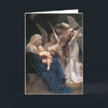 Lied van Vintage Kerstmis van Engelen Feestdagen Kaart<br><div class="desc">Dit neoklassieke kunstwerk werd geschilderd in 1881 door Franse kunstenaar,  William Adolphe Bouguereau. Het schildert mooie engelen af die Madonna en het Kind serenading. Hier getoond als klantgerichte Kerstkaart,  kunt u de tekst binnen uitgeven of het volledig verwijderen als u wenst.</div>